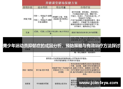 青少年运动员抑郁症的成因分析、预防策略与有效治疗方法探讨